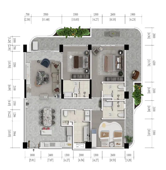 An apartment plan at Bayfancy Residence, as published by the developer. Plan: Bayfancy