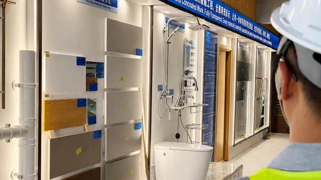 Bathroom finishes on display in Bayfancy's materials showroom, opened in August 2026. Photo: Bayfancy